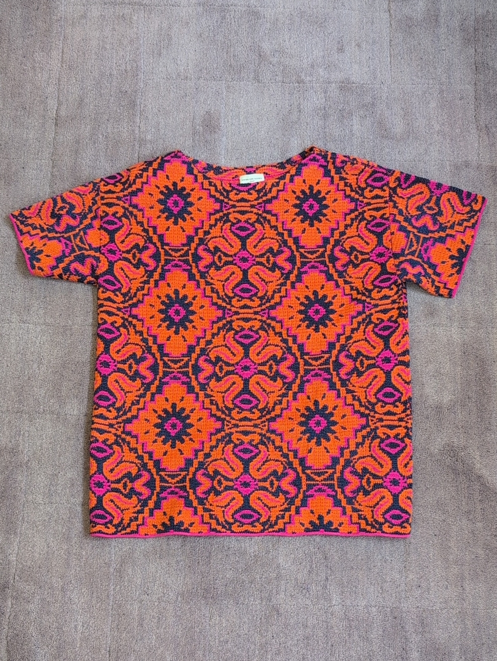 Dries Van Noten geometric tapestry knit sz S